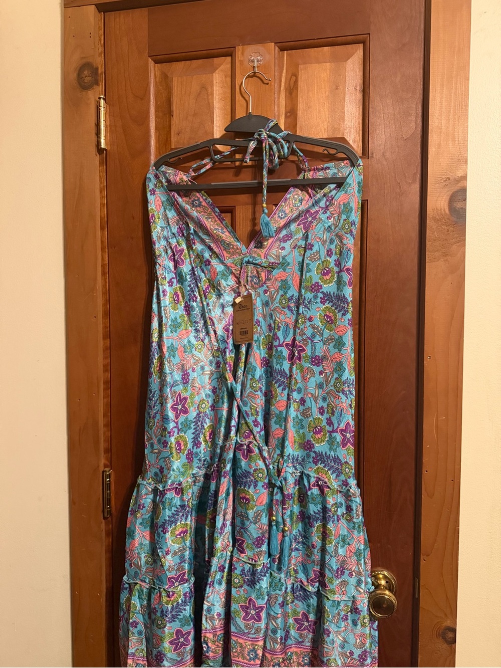 Rhea Women's Turquoise Floral Halter Midi Dress